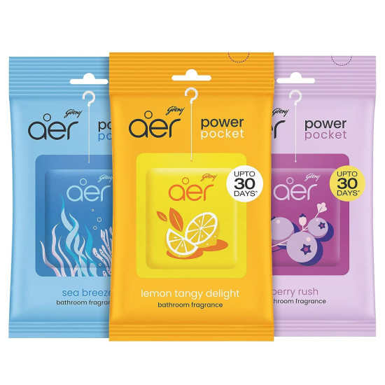 Godrej Aer Power Pocket Long Lasting Bathroom Freshener Assorted 10 g (Pack of 3)