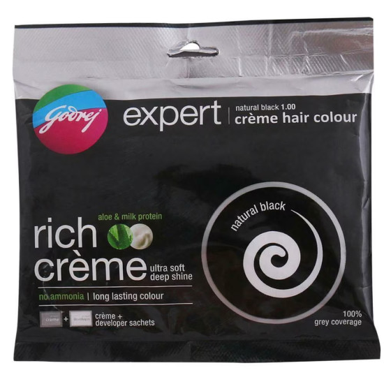 Godrej Expert Rich Creme Ammonia Free Hair Colour, Natural Black (20 g + 20 ml)