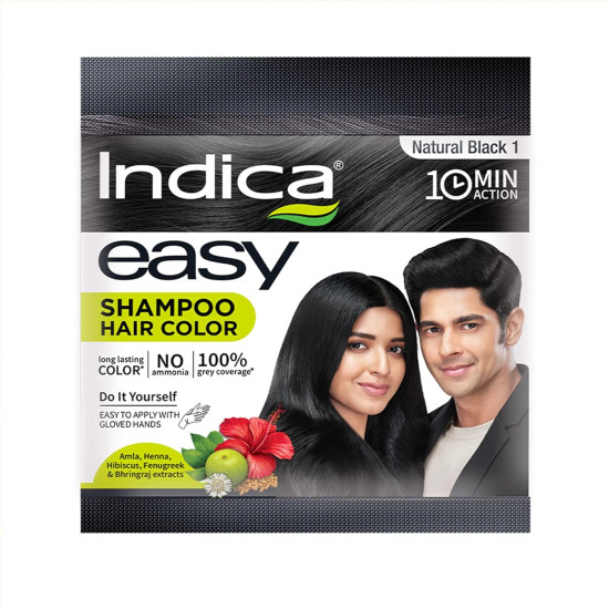 Indica Easy Hair Colour Natural Black 18 ml (Pack of 6)