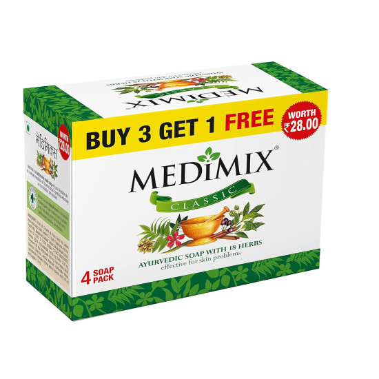 Medimix Ayurvedic Natural Glycerine Soap 75 g (Buy 3 Get 1 Free)