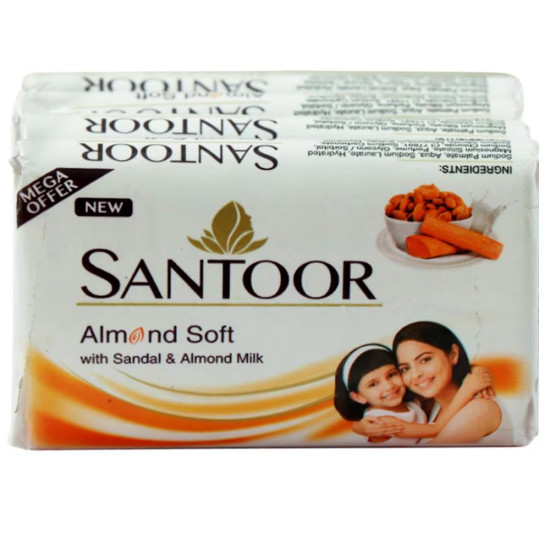 Santoor Sandal & Almond Milk Soap 44 g (Pack of 4)