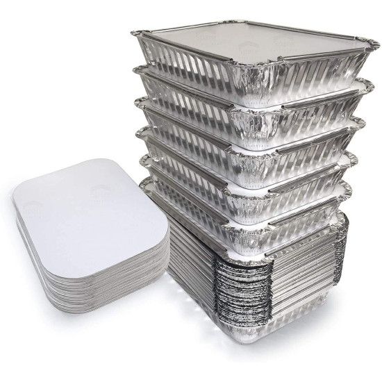 Aluminium Silver Foil Storage Disposable Containers with Lid 250 ml (100 pcs)