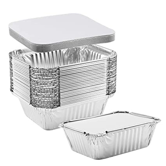 Aluminium Silver Foil Storage Disposable Containers with Lid 450 ml ((100 pcs)